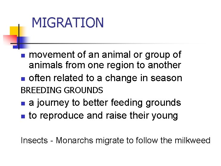MIGRATION n n movement of an animal or group of animals from one region MIGRATION n n movement of an animal or group of animals from one region