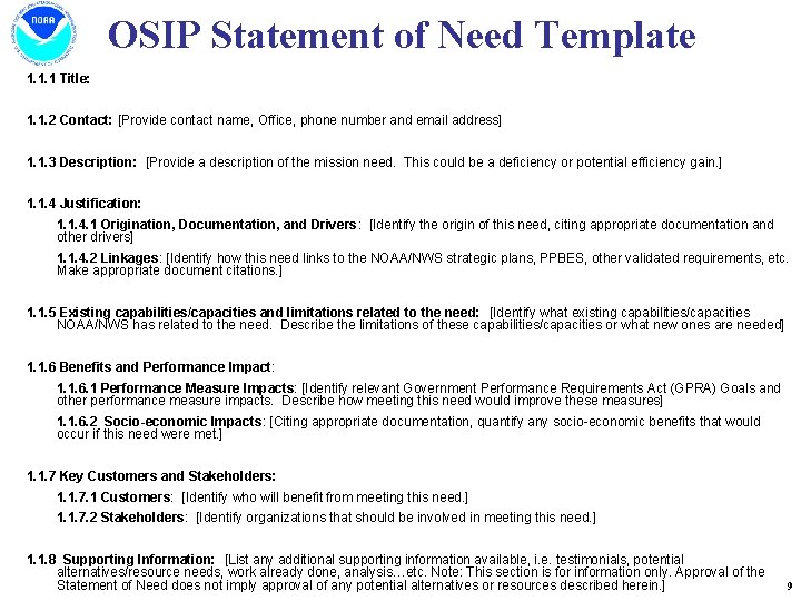 OSIP Statement of Need Template 1. 1. 1 Title: 1. 1. 2 Contact: [Provide OSIP Statement of Need Template 1. 1. 1 Title: 1. 1. 2 Contact: [Provide