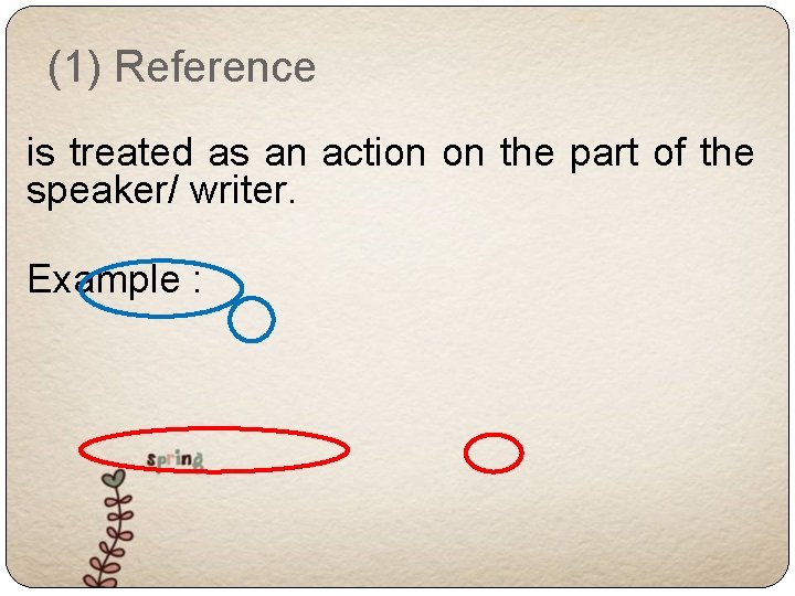 (1) Reference is treated as an action on the part of the speaker/ writer.