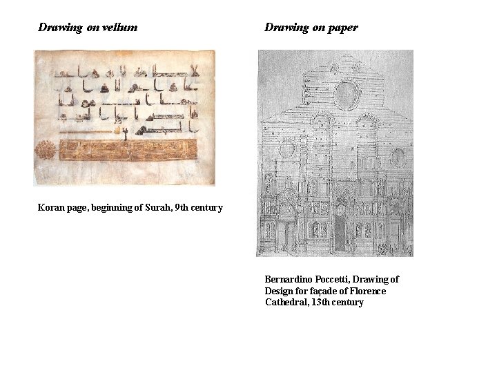 Drawing on vellum Drawing on paper Koran page, beginning of Surah, 9 th century