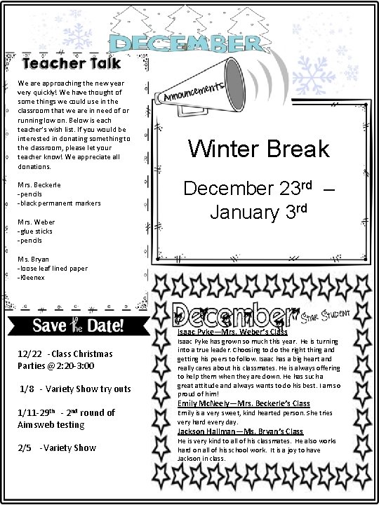 We are approaching the new year very quickly! We have thought of some things