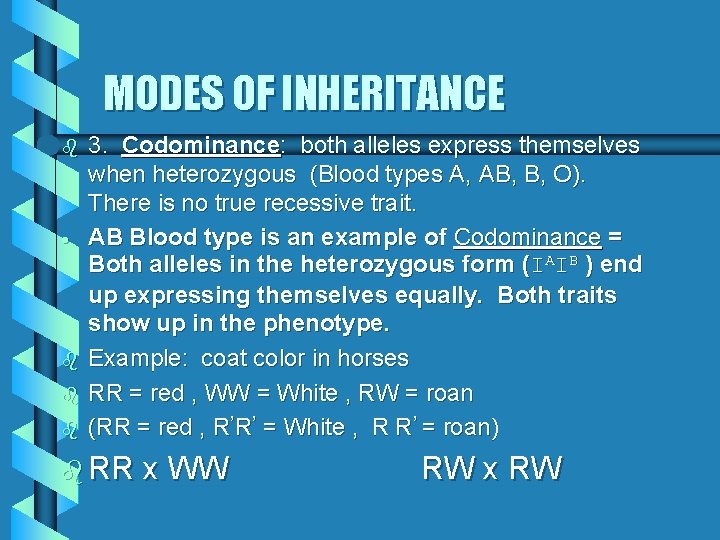 MODES OF INHERITANCE b · b b b 3. Codominance: both alleles express themselves