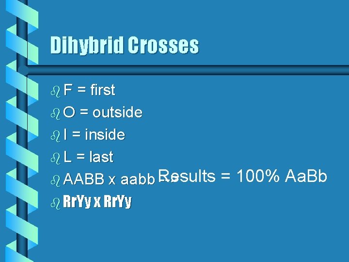 Dihybrid Crosses b. F = first b O = outside b I = inside