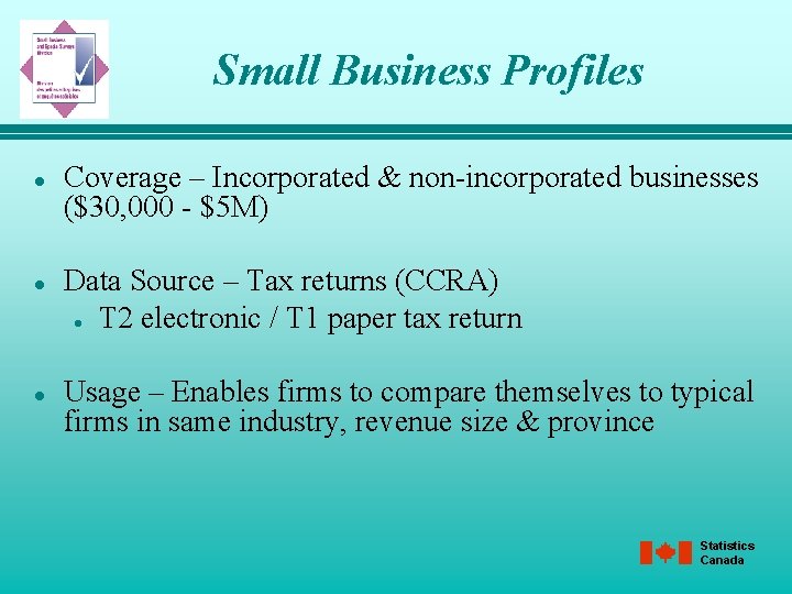 Small Business Profiles l l Coverage – Incorporated & non-incorporated businesses ($30, 000 -
