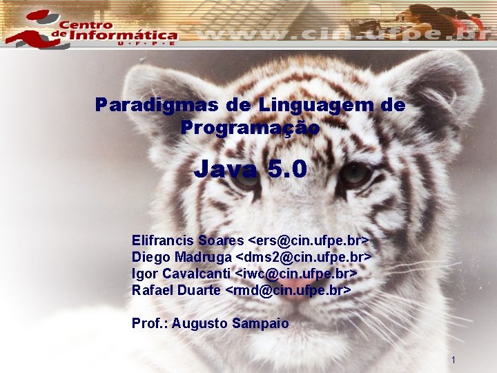 Paradigmas de Linguagem de Programação Java 5. 0 Elifrancis Soares <ers@cin. ufpe. br> Diego