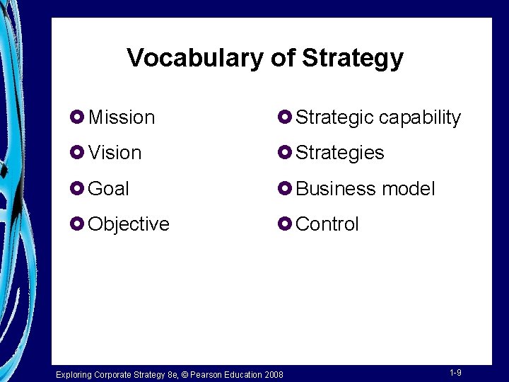 Vocabulary of Strategy £ Mission £ Strategic capability £ Vision £ Strategies £ Goal