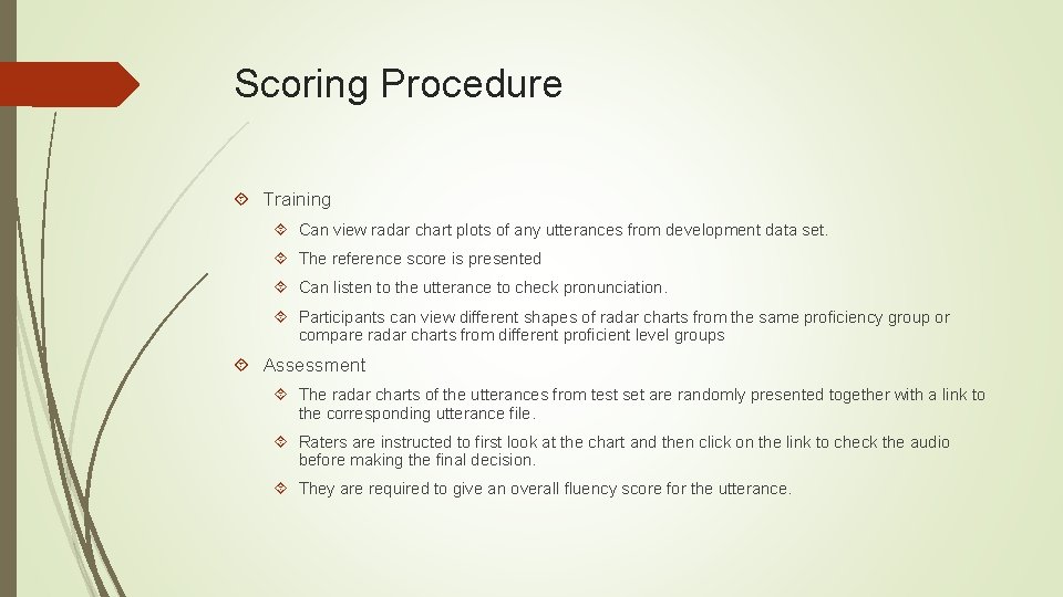 Scoring Procedure Training Can view radar chart plots of any utterances from development data