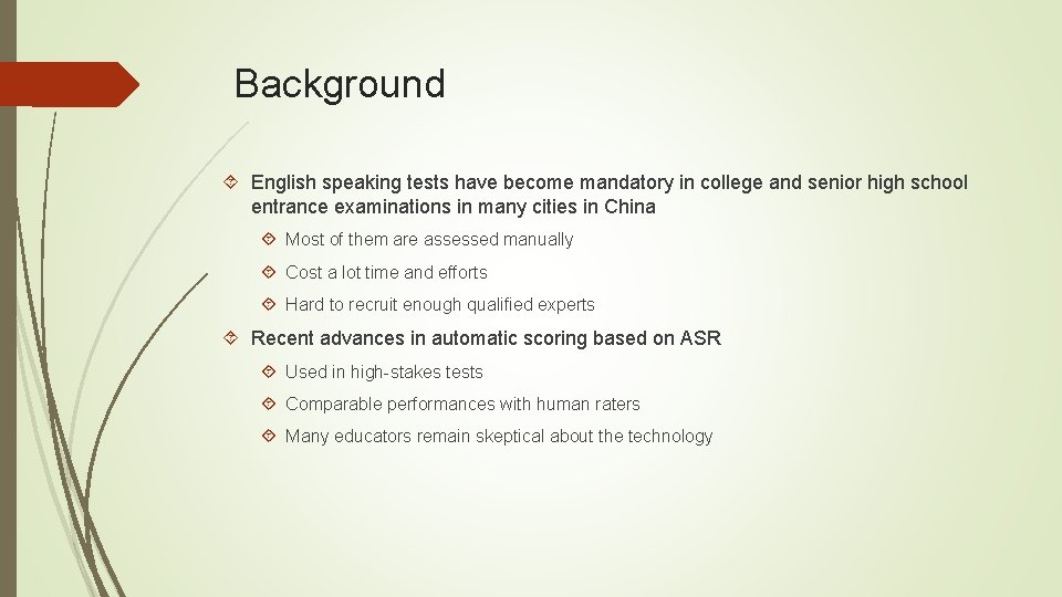 Background English speaking tests have become mandatory in college and senior high school entrance