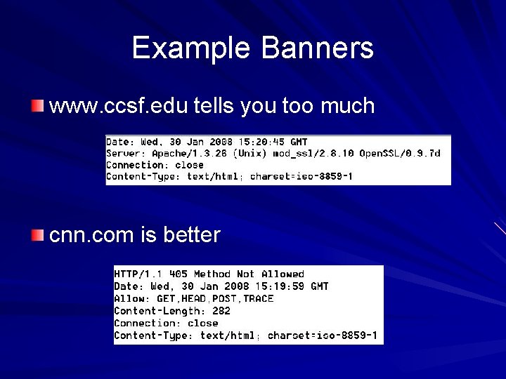 Example Banners www. ccsf. edu tells you too much cnn. com is better 