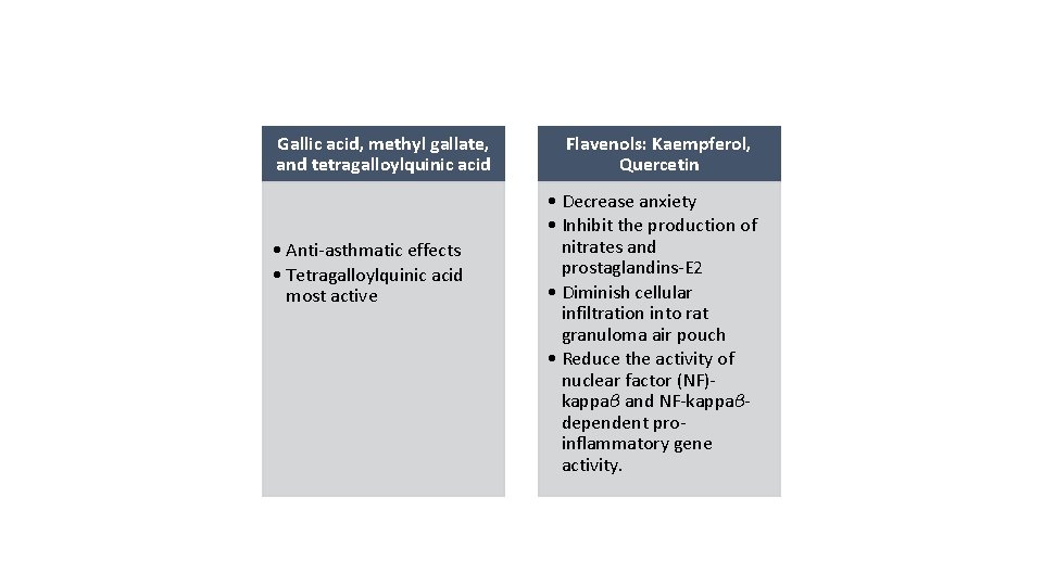 Gallic acid, methyl gallate, and tetragalloylquinic acid • Anti-asthmatic effects • Tetragalloylquinic acid most