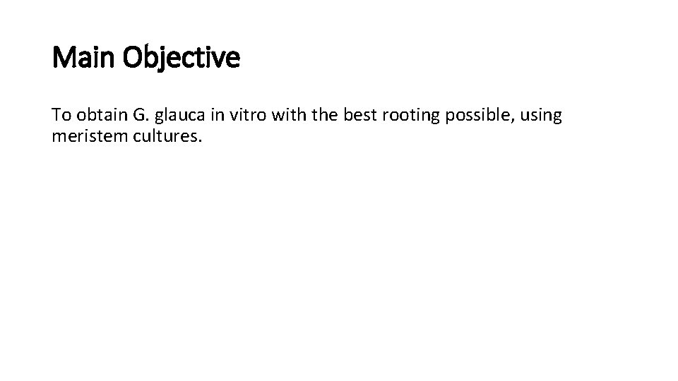 Main Objective To obtain G. glauca in vitro with the best rooting possible, using