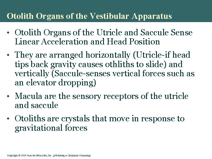 Otolith Organs of the Vestibular Apparatus • Otolith Organs of the Utricle and Saccule