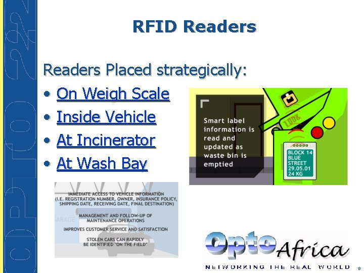 RFID Readers Placed strategically: • On Weigh Scale • Inside Vehicle • At Incinerator