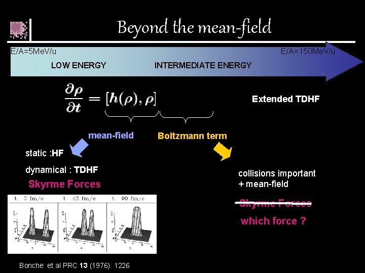 Beyond the mean-field E/A=5 Me. V/u E/A=150 Me. V/u LOW ENERGY INTERMEDIATE ENERGY Extended