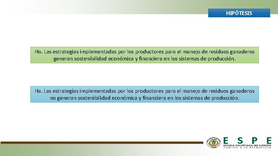 HIPÓTESIS Ho. Las estrategias implementadas por los productores para el manejo de residuos ganaderos