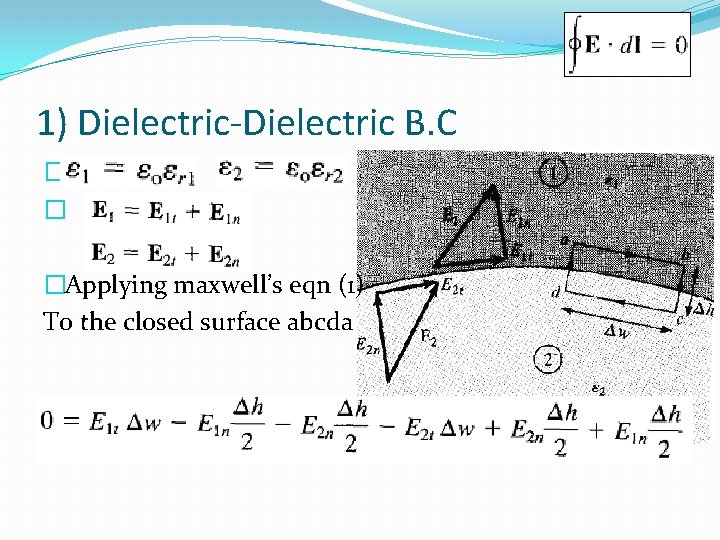 1) Dielectric-Dielectric B. C � � �Applying maxwell’s eqn (1) To the closed surface