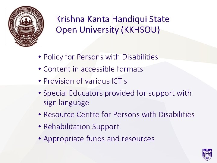 Krishna Kanta Handiqui State Open University (KKHSOU) • Policy for Persons with Disabilities •