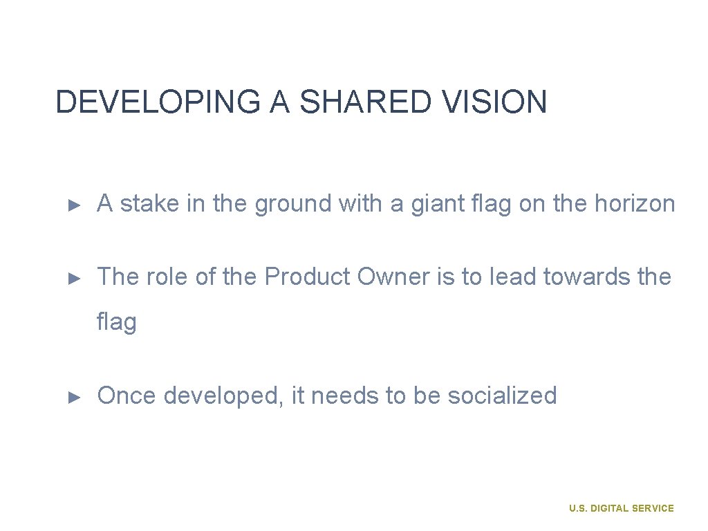 DEVELOPING A SHARED VISION ► A stake in the ground with a giant flag