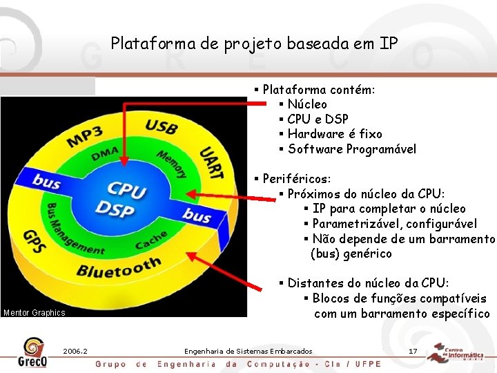 Plataforma de projeto baseada em IP § Plataforma contém: § Núcleo § CPU e