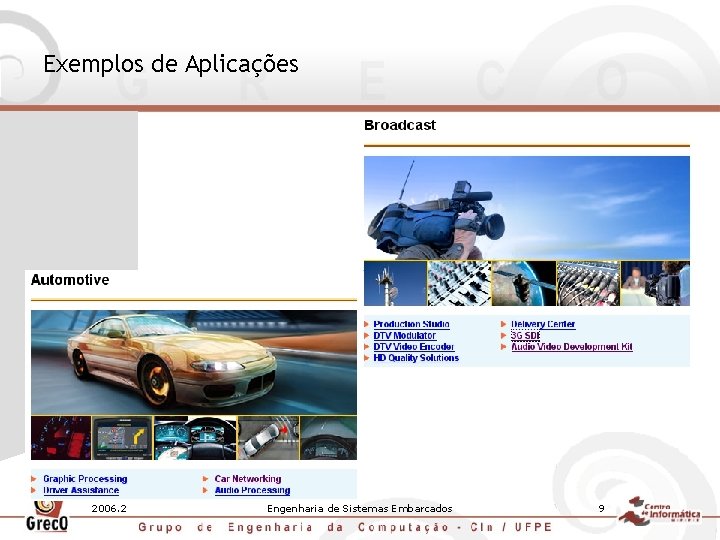 Exemplos de Aplicações 2006. 2 Engenharia de Sistemas Embarcados 9 