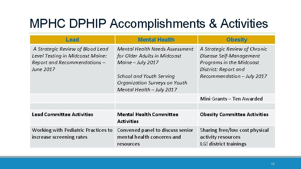 MPHC DPHIP Accomplishments & Activities Lead A Strategic Review of Blood Lead Level Testing