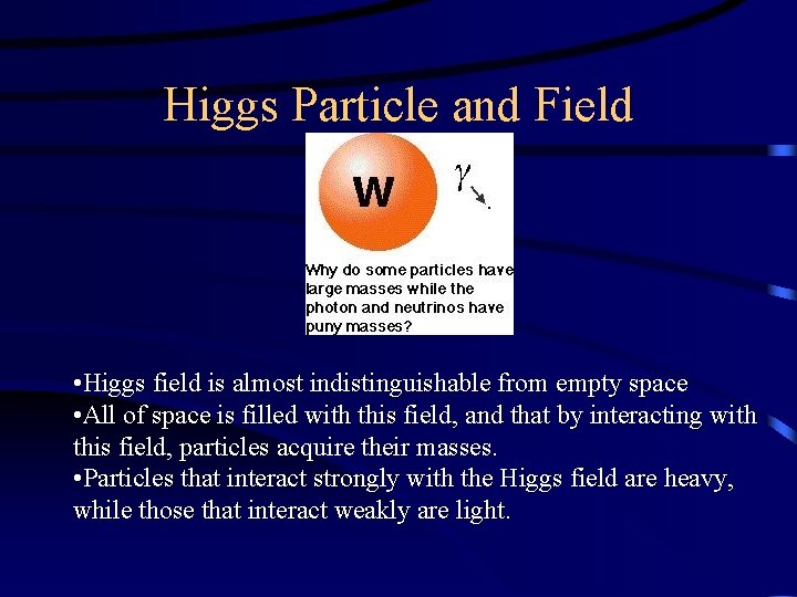 Higgs Particle and Field • Higgs field is almost indistinguishable from empty space •