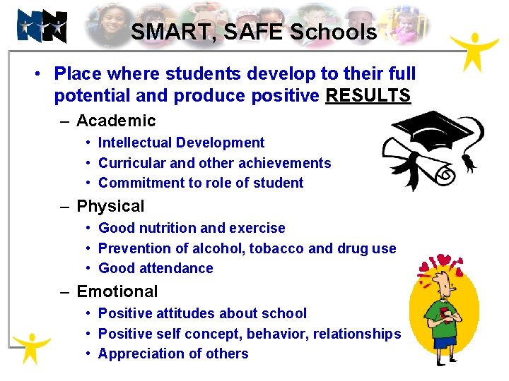 SMART, SAFE Schools • Place where students develop to their full potential and produce