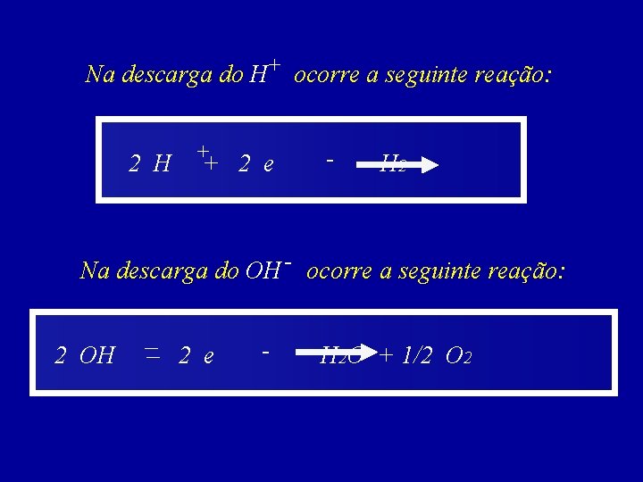 Na descarga do H+ ocorre a seguinte reação: 2 H ++ 2 e -