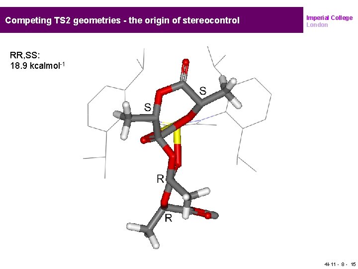 Competing TS 2 geometries - the origin of stereocontrol Imperial College London RR, SS: