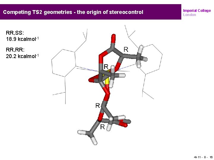 Competing TS 2 geometries - the origin of stereocontrol Imperial College London RR, SS:
