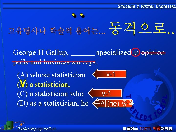 Structure & Written Expression 고유명사나 학술적 용어는. . . 동격으로. . . George H