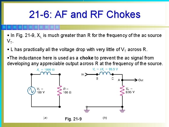 21 -6: AF and RF Chokes § In Fig. 21 -9, XL is much