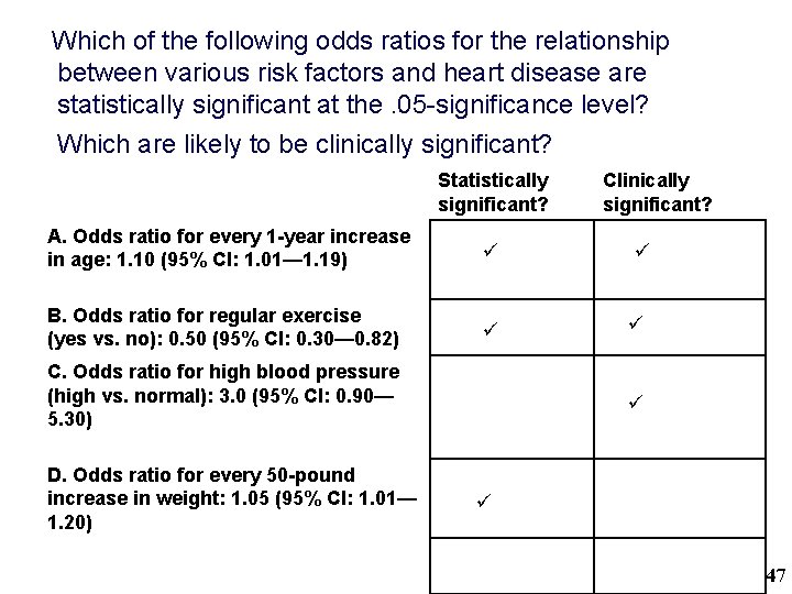  Which of the following odds ratios for the relationship between various risk factors