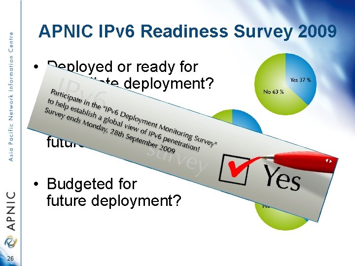 APNIC IPv 6 Readiness Survey 2009 • Deployed or ready for immediate deployment? •