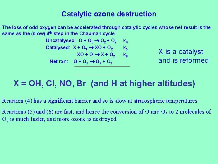 Catalytic ozone destruction The loss of odd oxygen can be accelerated through catalytic cycles