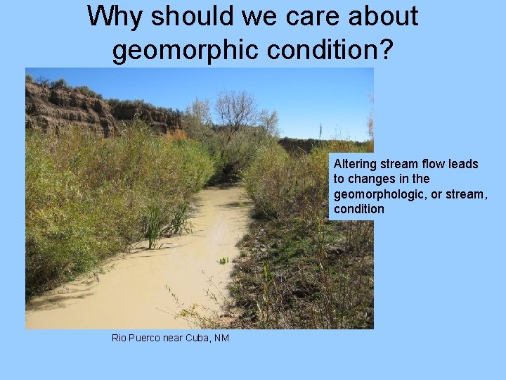 Why should we care about geomorphic condition? Altering stream flow leads to changes in