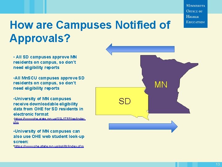 How are Campuses Notified of Approvals? • All SD campuses approve MN residents on