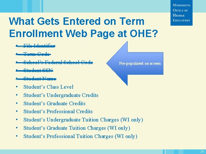 What Gets Entered on Term Enrollment Web Page at OHE? • • • File