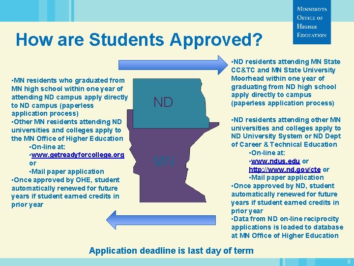 How are Students Approved? • MN residents who graduated from MN high school within