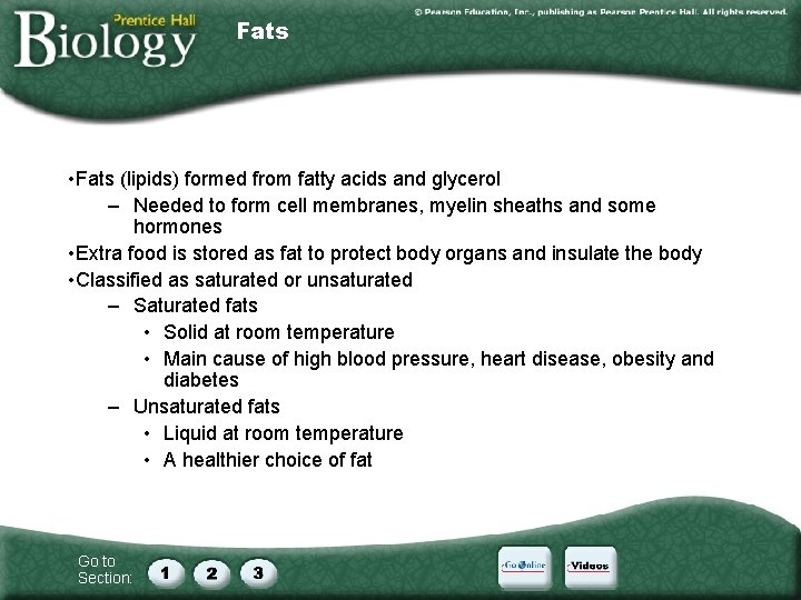 Fats • Fats (lipids) formed from fatty acids and glycerol – Needed to form