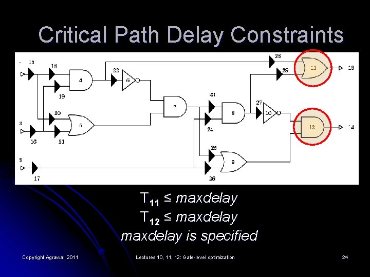 Critical Path Delay Constraints T 11 ≤ maxdelay T 12 ≤ maxdelay is specified