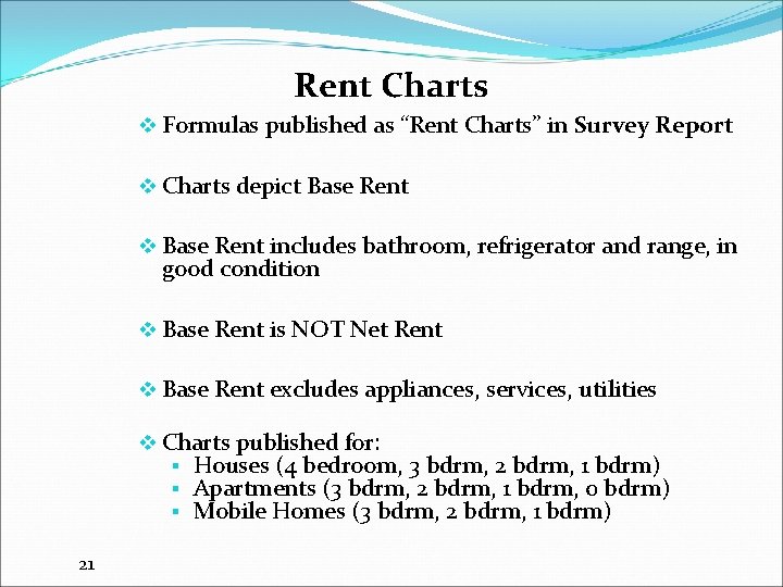 Rent Charts v Formulas published as “Rent Charts” in Survey Report v Charts depict