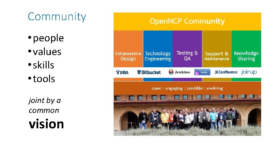 Community • people • values • skills • tools joint by a common vision
