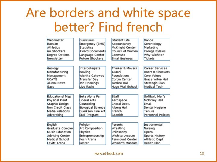 Are borders and white space better? Find french www. id-book. com 13 