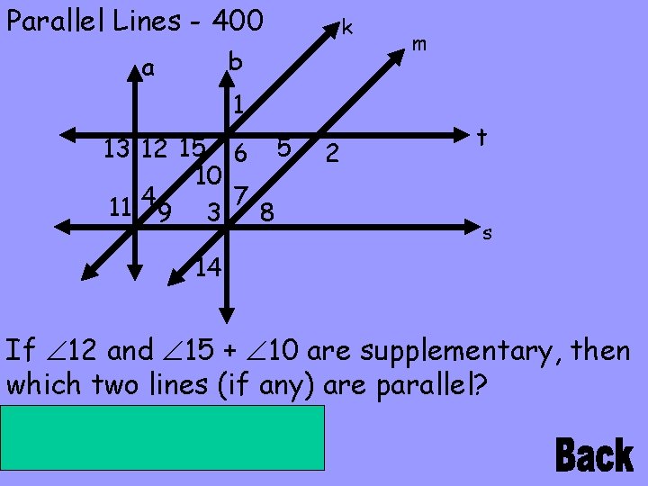 Parallel Lines - 400 k b a 1 13 12 15 6 5 10
