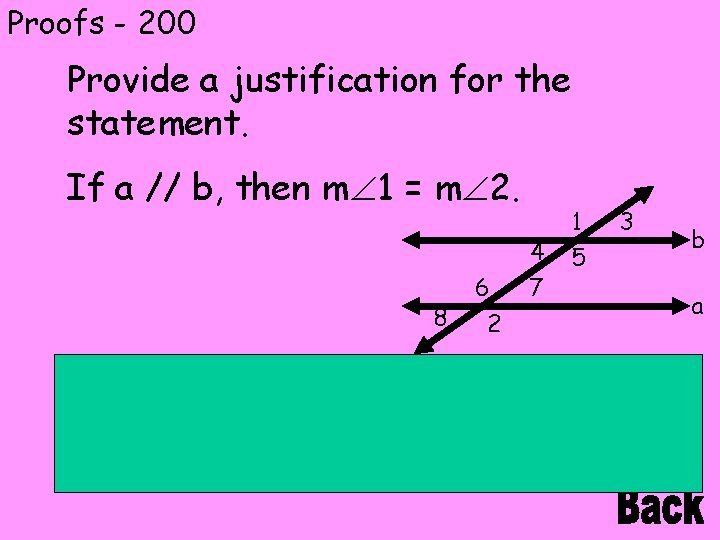 Proofs - 200 Provide a justification for the statement. If a // b, then