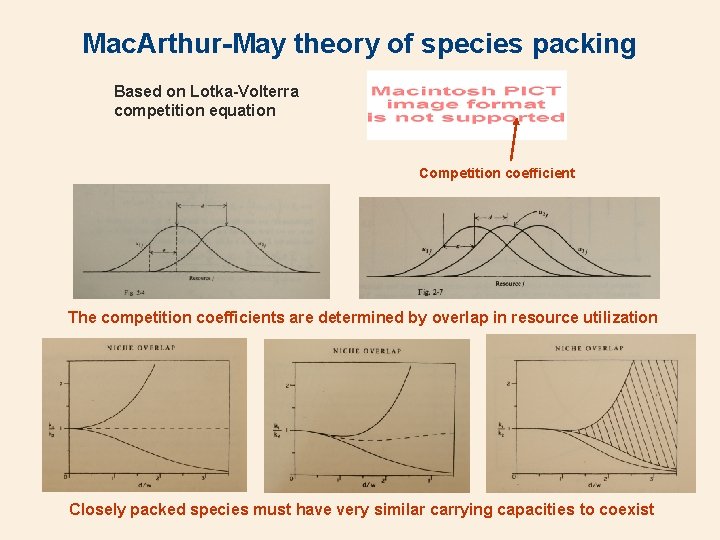 Mac. Arthur-May theory of species packing Based on Lotka-Volterra competition equation Competition coefficient The