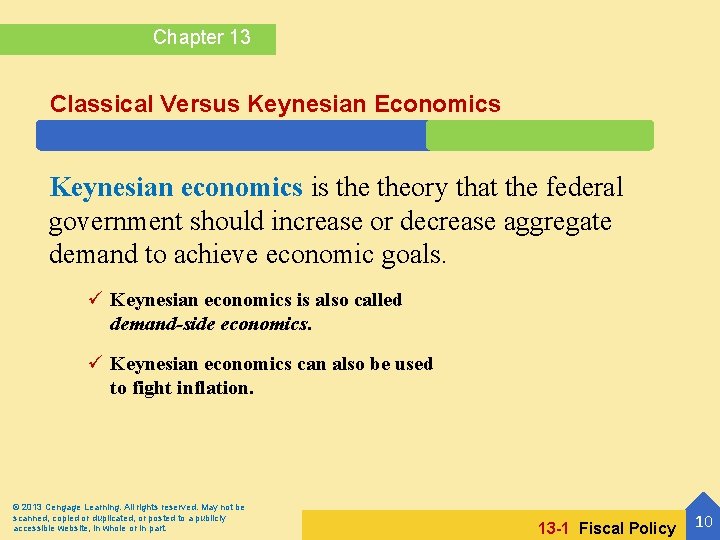 Chapter 13 Classical Versus Keynesian Economics Keynesian economics is theory that the federal government