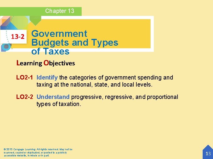 Chapter 13 13 -2 Government Budgets and Types of Taxes Learning Objectives LO 2