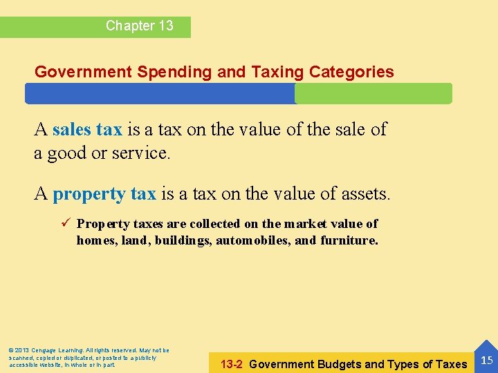 Chapter 13 Government Spending and Taxing Categories A sales tax is a tax on